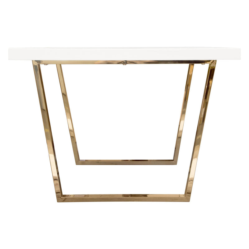Mirage Rectangular Dining Table w/ White Lacquer Top and Polished Gold Metal Base by Diamond Sofa - Furniture City (CA)l