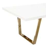 Mirage Rectangular Dining Table w/ White Lacquer Top and Polished Gold Metal Base by Diamond Sofa - Furniture City (CA)l