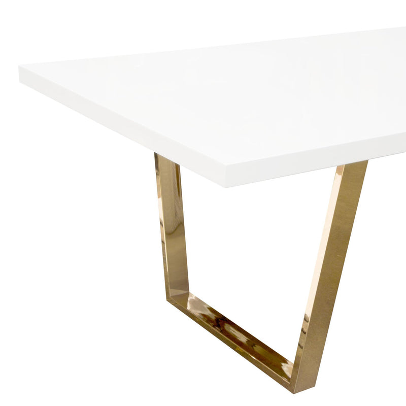 Mirage Rectangular Dining Table w/ White Lacquer Top and Polished Gold Metal Base by Diamond Sofa - Furniture City (CA)l