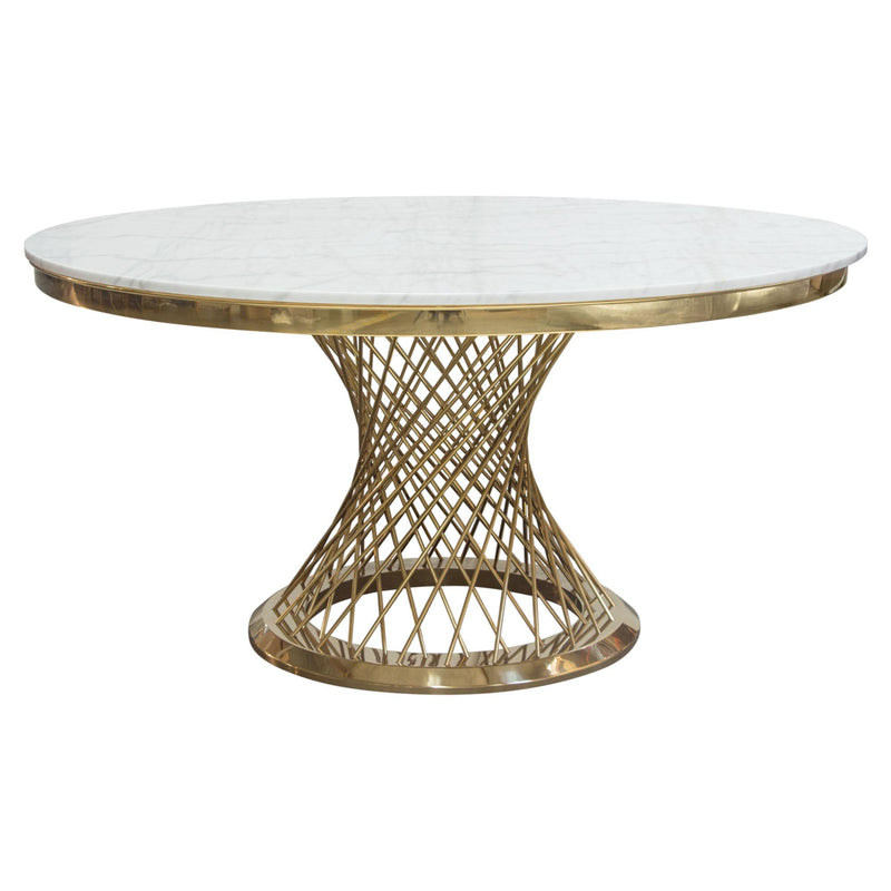 Solstice 60" Round Dining Table with Genuine Marble Top and Polished Gold Spiral Spoked Base by Diamond Sofa - Furniture City (CA)l