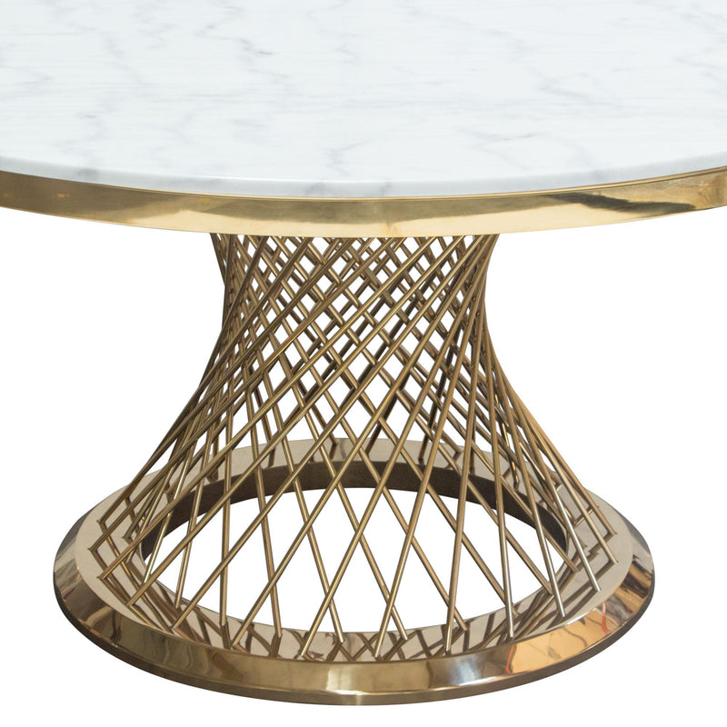 Solstice 60" Round Dining Table with Genuine Marble Top and Polished Gold Spiral Spoked Base by Diamond Sofa - Furniture City (CA)l