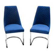 Vogue Set of (2) Dining Chairs in Navy Blue Velvet with Polished Silver Metal Base by Diamond Sofa - Furniture City (CA)l