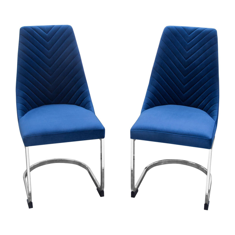 Vogue Set of (2) Dining Chairs in Navy Blue Velvet with Polished Silver Metal Base by Diamond Sofa - Furniture City (CA)l