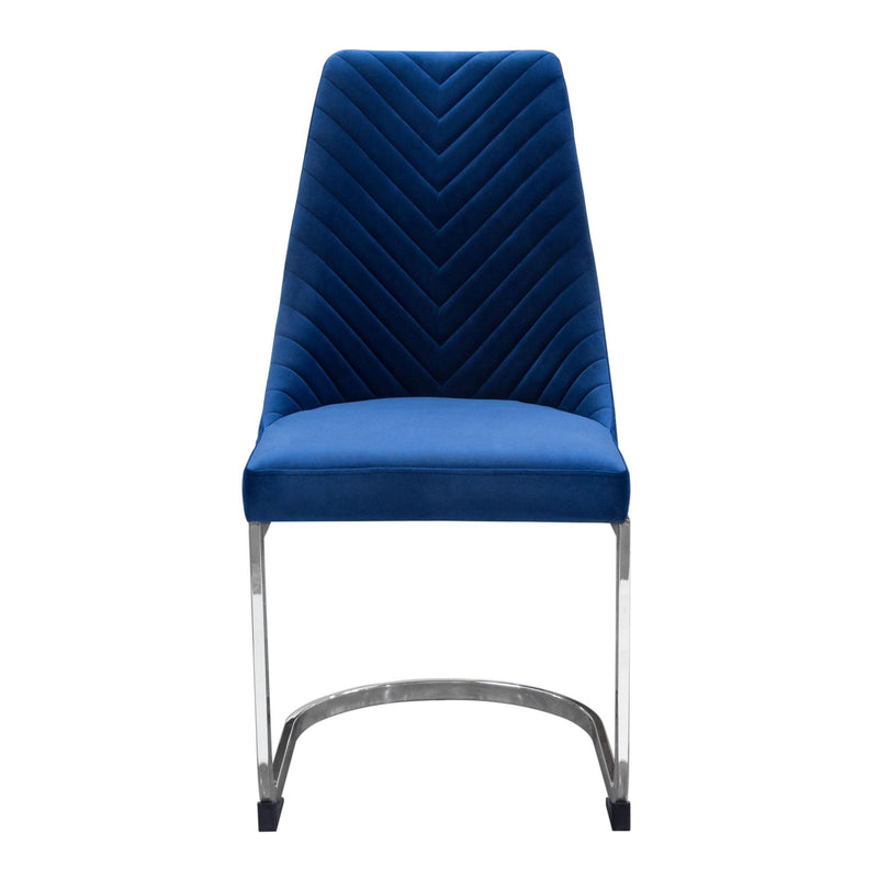 Vogue Set of (2) Dining Chairs in Navy Blue Velvet with Polished Silver Metal Base by Diamond Sofa - Furniture City (CA)l