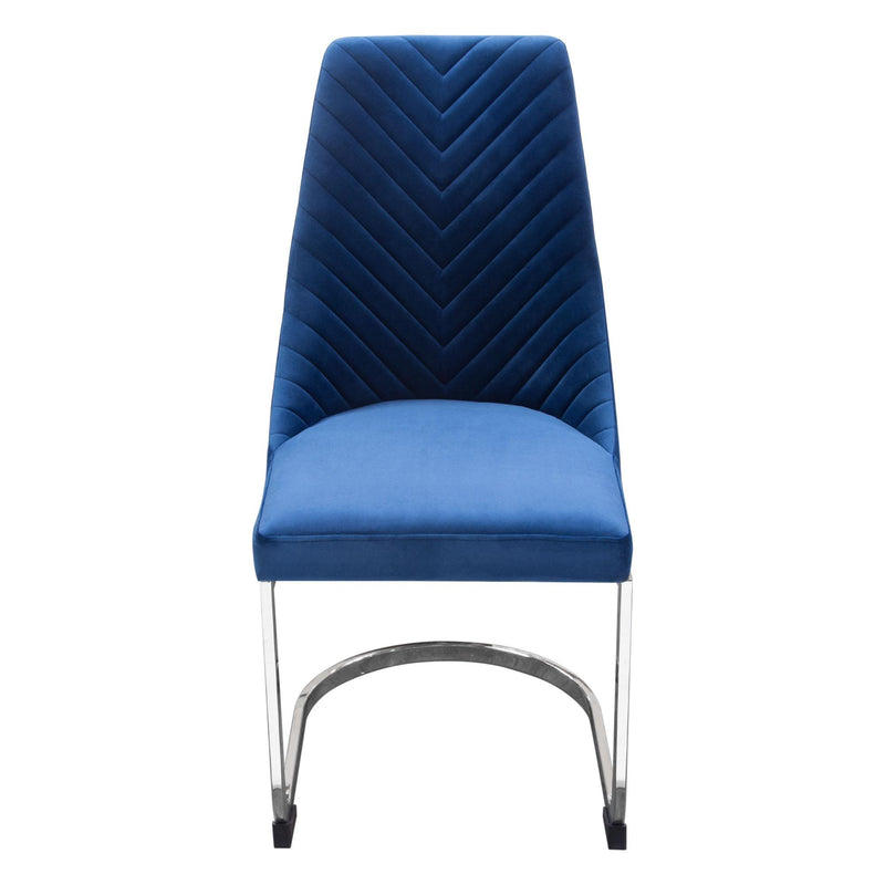 Vogue Set of (2) Dining Chairs in Navy Blue Velvet with Polished Silver Metal Base by Diamond Sofa - Furniture City (CA)l