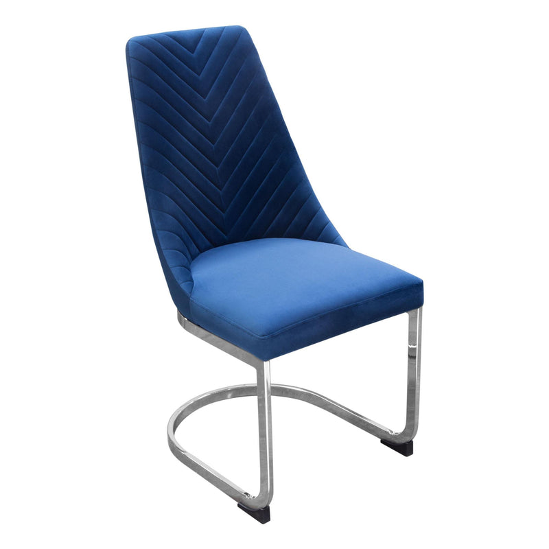 Vogue Set of (2) Dining Chairs in Navy Blue Velvet with Polished Silver Metal Base by Diamond Sofa - Furniture City (CA)l