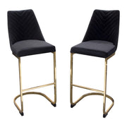 Vogue Set of (2) Bar Height Chairs in Black Velvet with Polished Gold Metal Base by Diamond Sofa - Furniture City (CA)l