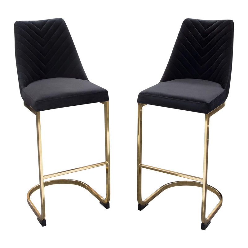 Vogue Set of (2) Bar Height Chairs in Black Velvet with Polished Gold Metal Base by Diamond Sofa - Furniture City (CA)l