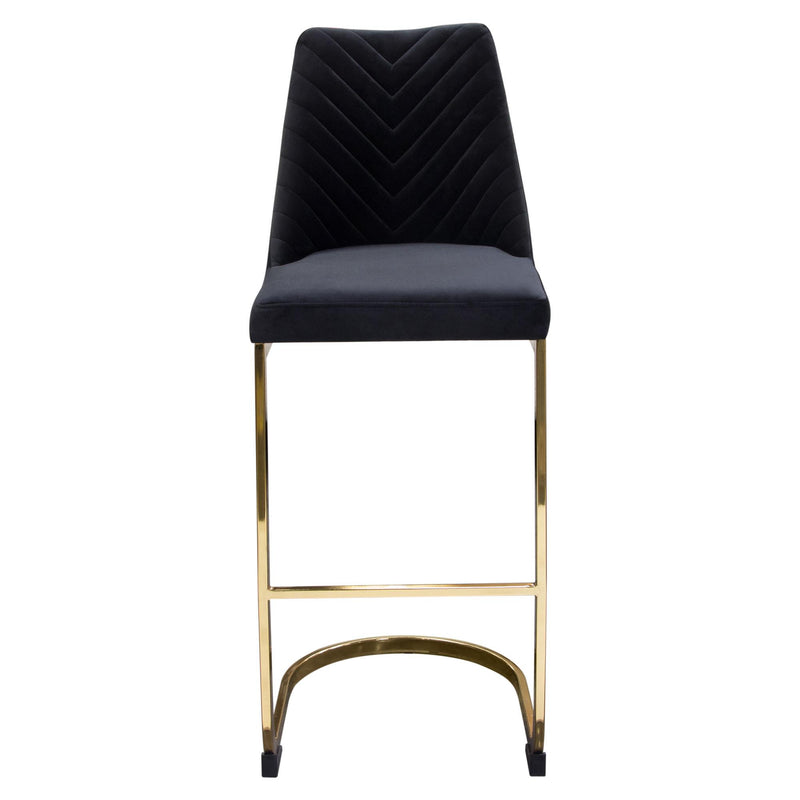 Vogue Set of (2) Bar Height Chairs in Black Velvet with Polished Gold Metal Base by Diamond Sofa - Furniture City (CA)l