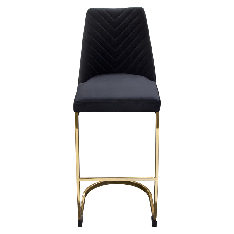 Vogue Set of (2) Bar Height Chairs in Black Velvet with Polished Gold Metal Base by Diamond Sofa - Furniture City (CA)l
