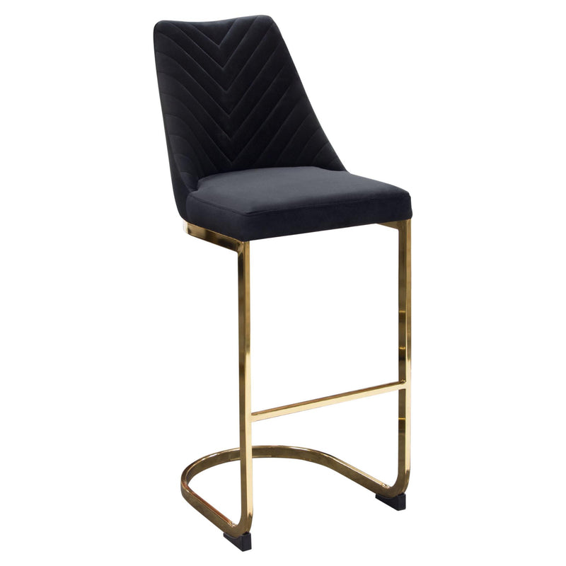 Vogue Set of (2) Bar Height Chairs in Black Velvet with Polished Gold Metal Base by Diamond Sofa - Furniture City (CA)l