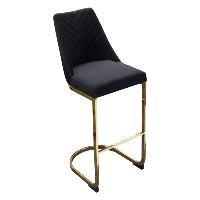 Vogue Set of (2) Bar Height Chairs in Black Velvet with Polished Gold Metal Base by Diamond Sofa - Furniture City (CA)l