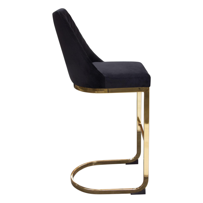 Vogue Set of (2) Bar Height Chairs in Black Velvet with Polished Gold Metal Base by Diamond Sofa - Furniture City (CA)l