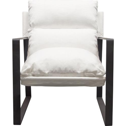 Miller Sling Accent Chair in White Linen Fabric w/ Black Powder Coated Metal Frame - Furniture City (CA)l