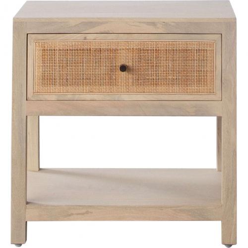 Sadler 1-Drawer Solid Mango Wood Accent Table in Natural Finish w/ Cane Door Fronts - Furniture City (CA)l