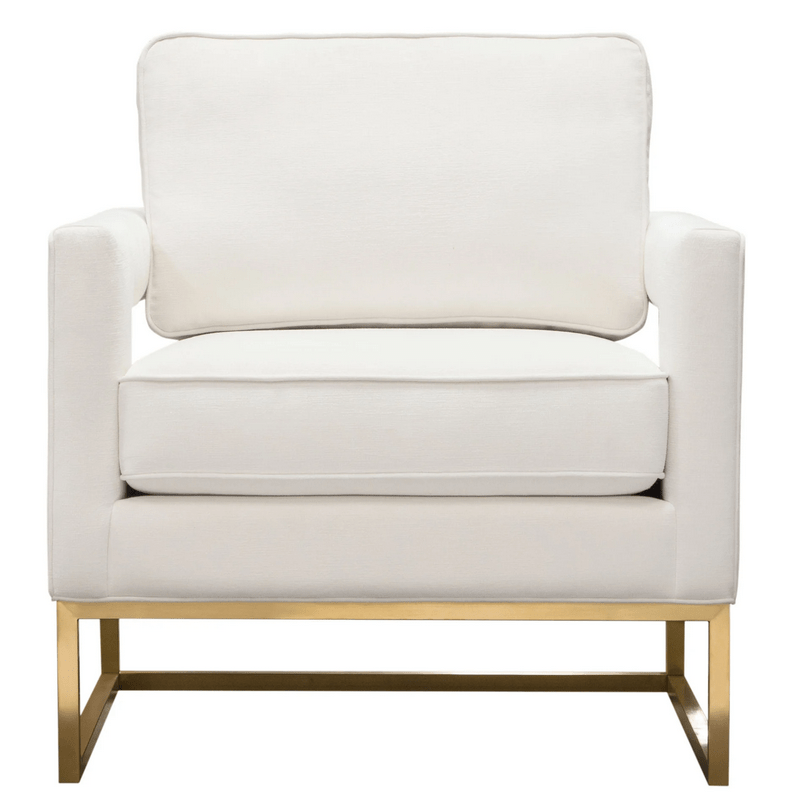 Lake Accent Chair in White Performance Fabric w/ Brushed Gold Metal Base - Furniture City (CA)l