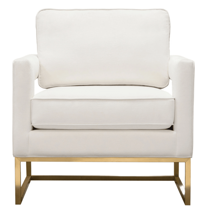 Lake Accent Chair in White Performance Fabric w/ Brushed Gold Metal Base