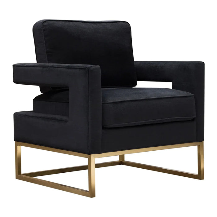 Lake Accent Chair in Black Performance Fabric w/ Brushed Gold Metal Base