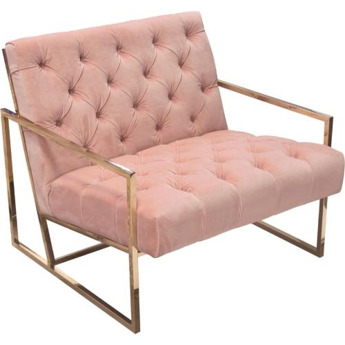 Luxe Accent Chair in Blush Pink Tufted Velvet Fabric with Polished Gold Stainless Steel Frame - Furniture City (CA)l