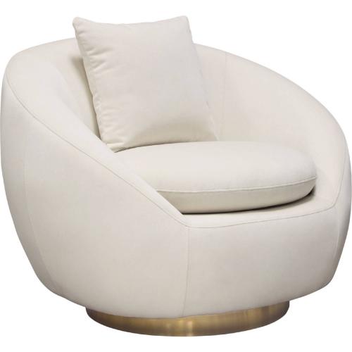 Celine Swivel Accent Chair in Light Cream Velvet w/ Brushed Gold Accent Band - Furniture City (CA)l