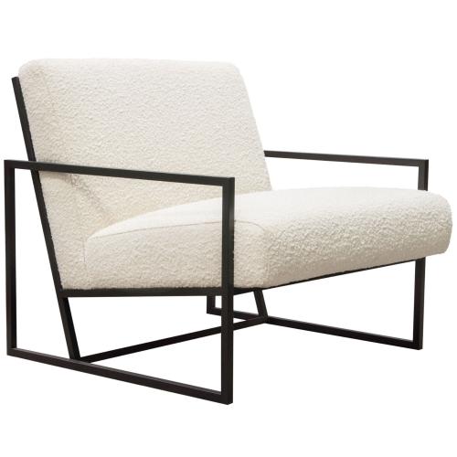 Luxe Accent Chair in Bone Boucle Textured Fabric with Black Powder Coat Frame - Furniture City (CA)l