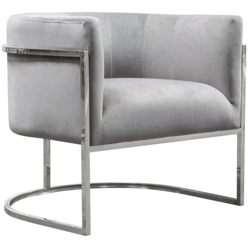 Pandora Accent Chair in Grey Velvet with Polished Silver Stainless Steel Frame - Furniture City (CA)l