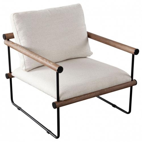 Liam Accent Chair in Cream Fabric w/ Metal Frame & Wood Arm - Furniture City (CA)l