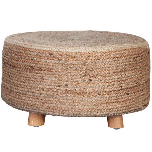 Round Accent Stool in Natural Jute Fiber w/ Wood Legs - Furniture City (CA)l