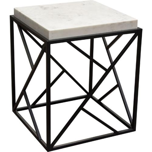 Plymouth Square Accent Table w/ Genuine Grey Marble Top & Black Metal Base - Furniture City (CA)l
