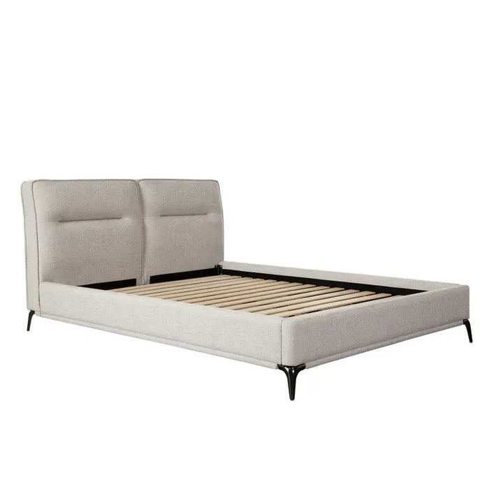 Leandro Low Profile Queen Bed in Clarkson Sand Fabric w/ Black Metal Leg