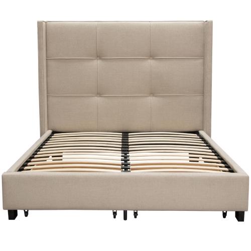 Beverly Eastern King Bed with Integrated Footboard Storage Unit & Accent Wings in Sand Fabric By Diamond Sofa - Furniture City (CA)l