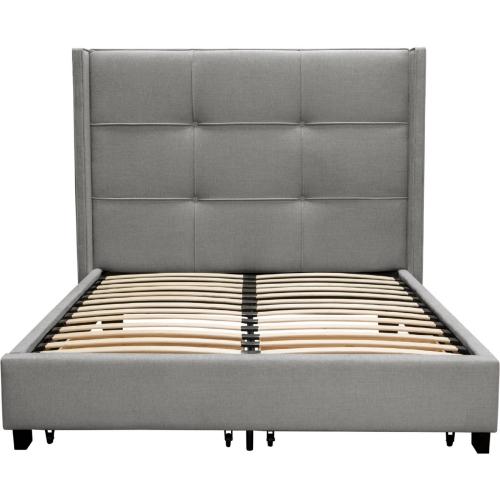 Beverly Queen Bed with Integrated Footboard Storage Unit & Accent Wings in Grey Fabric By Diamond Sofa - Furniture City (CA)l