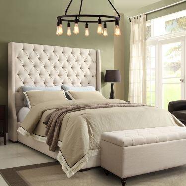 Park Avenue California King Tufted Bed with Vintage Wing in Desert Sand Linen - Furniture City (CA)l