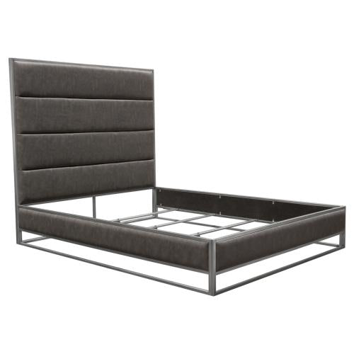 Empire Queen Bed in Weathered Grey PU with Hand brushed Silver Metal Frame - Furniture City (CA)l