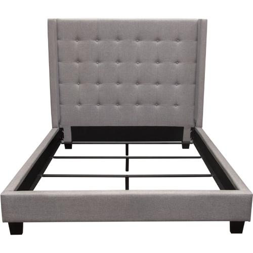 Madison Ave Tufted Wing Eastern King Bed in Light Grey Button Tufted Fabric - Furniture City (CA)l