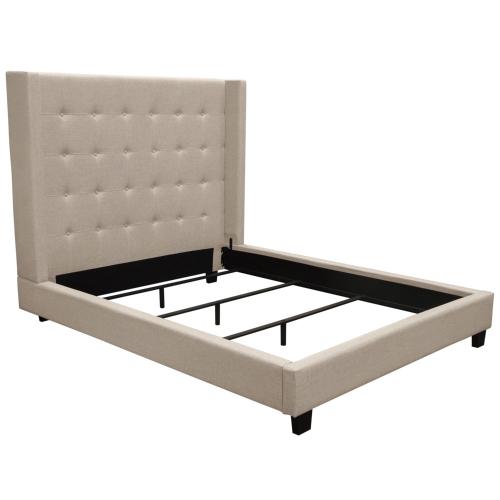 Madison Ave Tufted Wing Eastern King Bed in Sand Button Tufted Fabric - Furniture City (CA)l