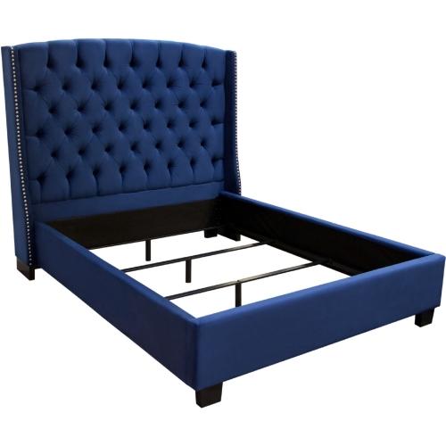 Majestic Queen Tufted Bed in Royal Navy Velvet with Nail Head Wing Accents - Furniture City (CA)l