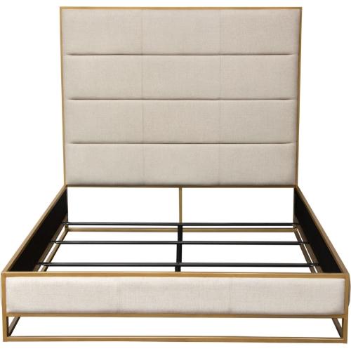Empire Queen Bed in Sand Fabric with Hand brushed Gold Metal Frame - Furniture City (CA)l