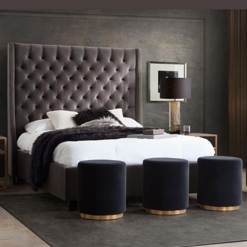 Park Avenue Eastern King Tufted Bed with Vintage Wing in Smoke Grey Velvet - Furniture City (CA)l