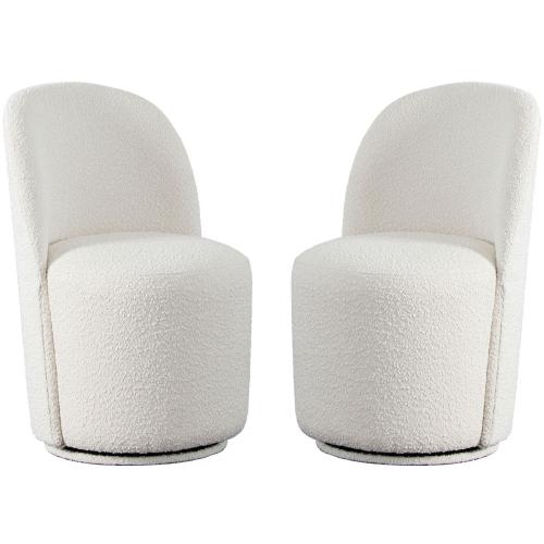 Kendall 2-Pack Dining/Accent Swivel Chair in Ivory Boucle Fabric - Furniture City (CA)l