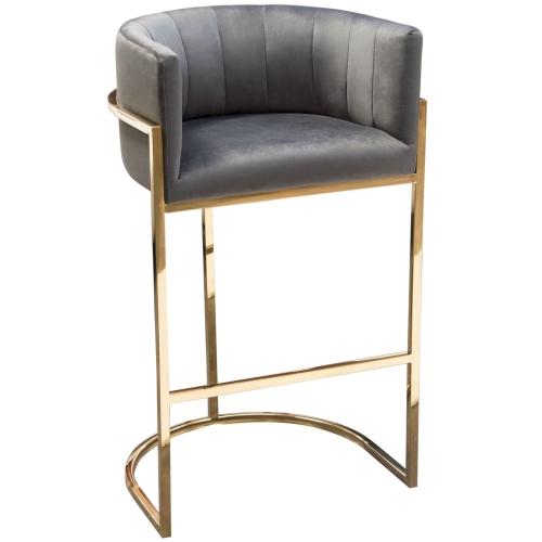 Pandora Bar Height Chair in Grey Velvet with Polished Gold Frame - Furniture City (CA)l