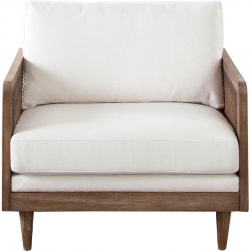 Piper Chair in White Linen Fabric w/ Natural Rattan - Furniture City (CA)l