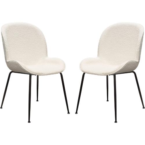 Session 2-Pack Dining Chair in Ivory Boucle w/ Black Powder Cosat Metal Leg - Furniture City (CA)l