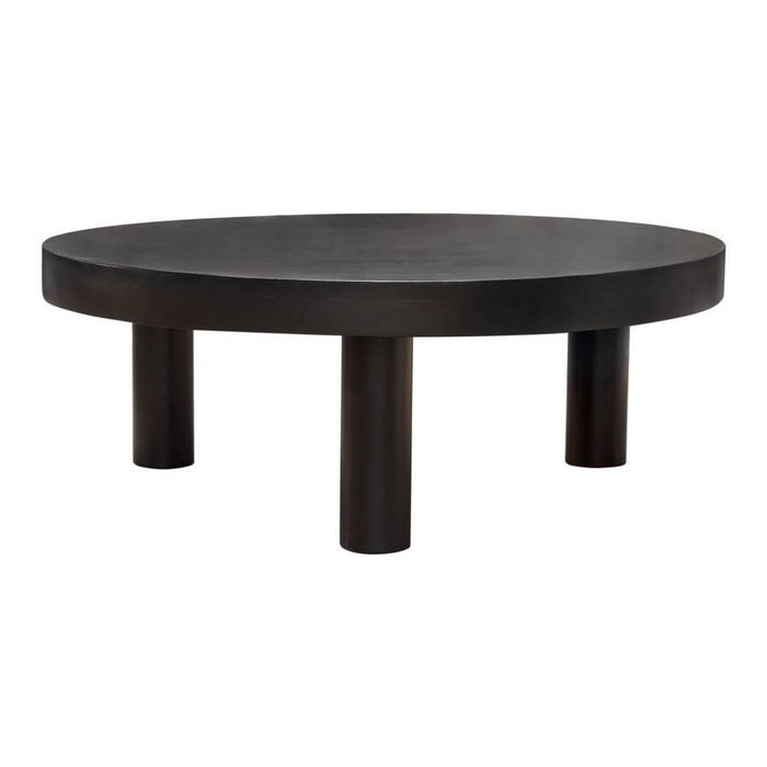 Rune 42" Round Cocktail Table w/ Solid Acacia Wood Top & Iron Leg Base in Black Finish