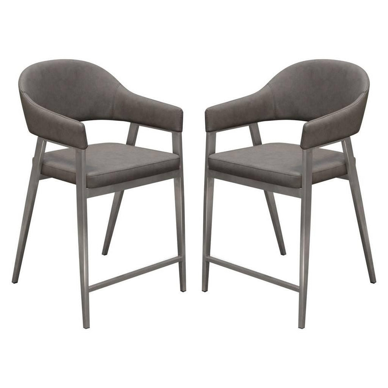 Adele Set of Two Counter Height Chairs in Grey Leatherette w/ Brushed Stainless Steel Leg - Furniture City (CA)l