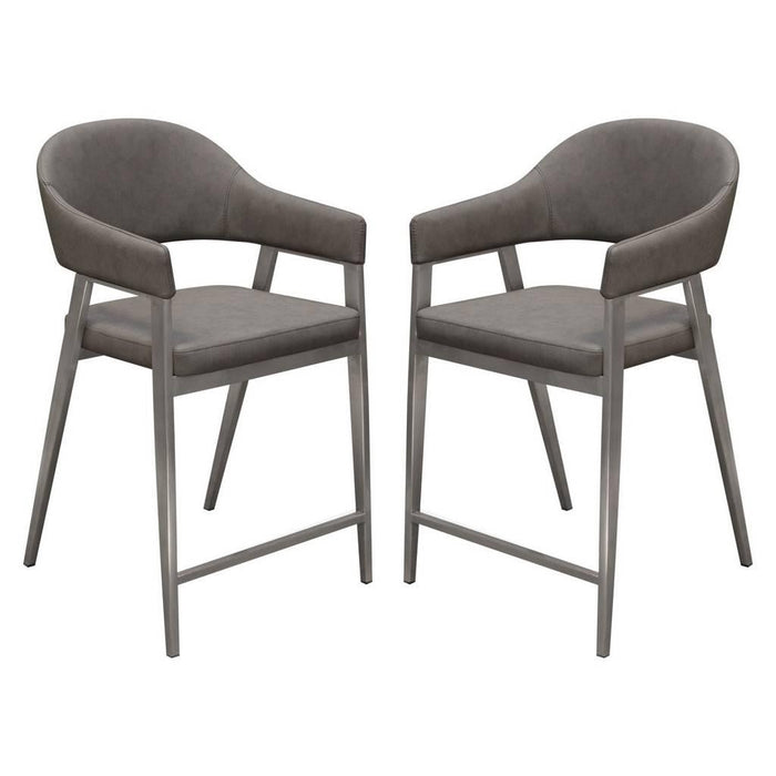 Adele Set of Two Counter Height Chairs in Grey Leatherette w/ Brushed Stainless Steel Leg
