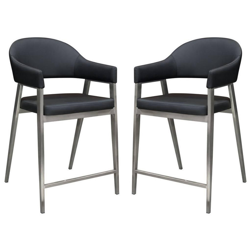 Adele Set of Two Counter Height Chairs in Black Leatherette w/ Brushed Stainless Steel Leg - Furniture City (CA)l