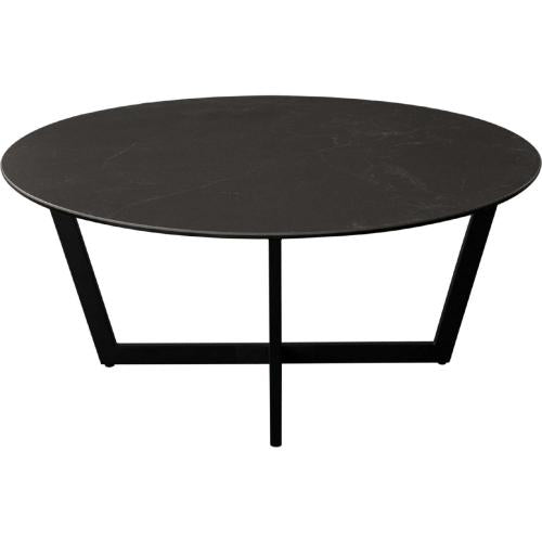 Onyx Round Cocktail Table w/ Black Ceramic Glass Top & Black Metal Leg - Furniture City (CA)l
