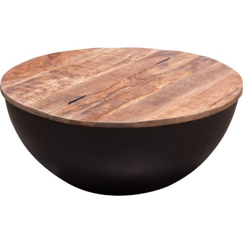 Salem Round Drum Storage Cocktail Table w/ Natural Mango Wood Top & Metal Base - Furniture City (CA)l