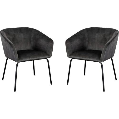 Avery Set of (2) Dining Chairs in Textured Grey Velvet w/ Black Metal Leg - Furniture City (CA)l